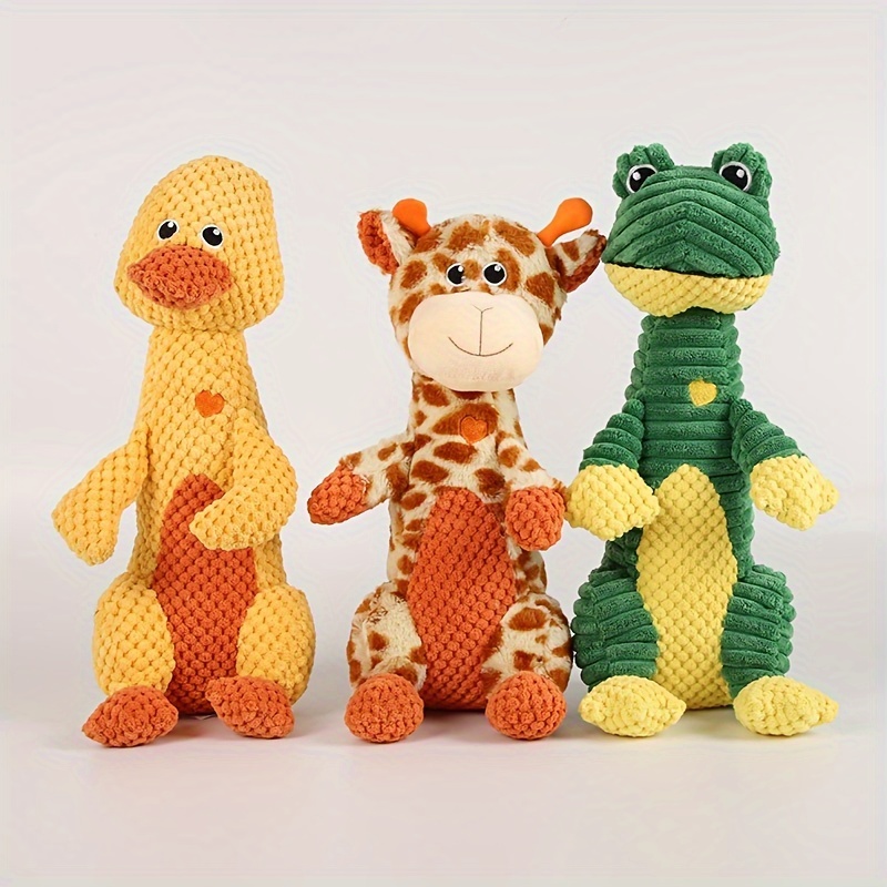 

Plush Dog Toothbrush Set With 3pcs Squeaky Toys Duck Frog Deer Toy - Dental Health And