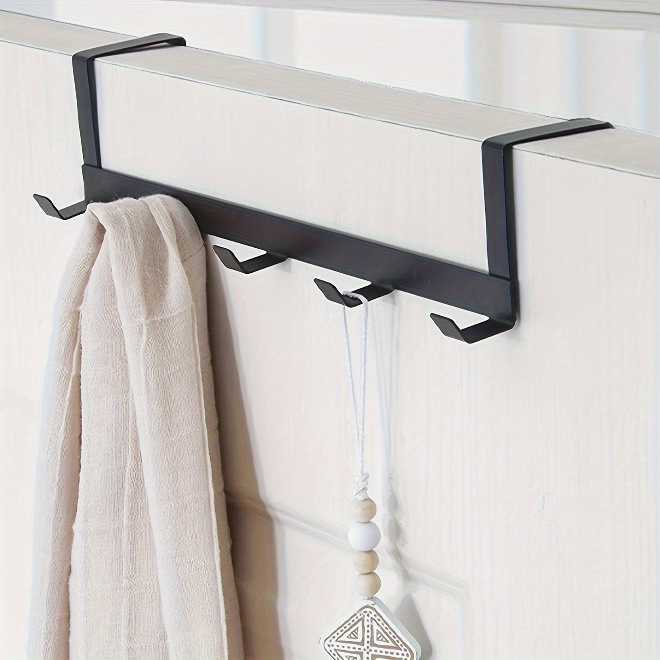 

5-hook Over The Door Organizer: Suitable For Coats, Hats, Robes, Towels, Durable Closet Hook, Bathroom Storage Organizer - White And Black