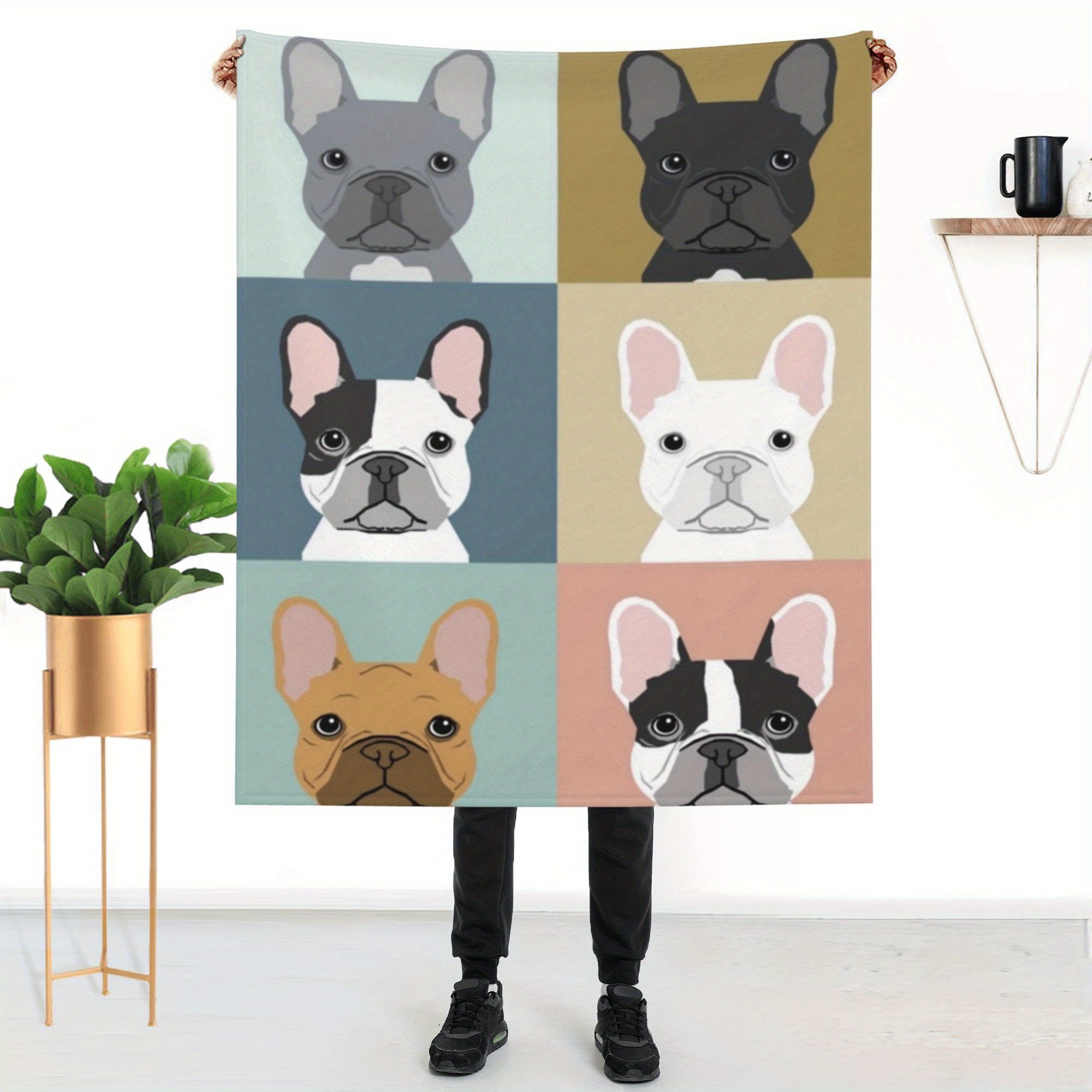 

Chic Cartoon French Bulldog Print Flannel Throw Blanket - Digital Printing, Non-woven Polyester Fabric, Lightweight Cozy All-season Cover For Bed, Couch, Wedding, Birthday Gifts