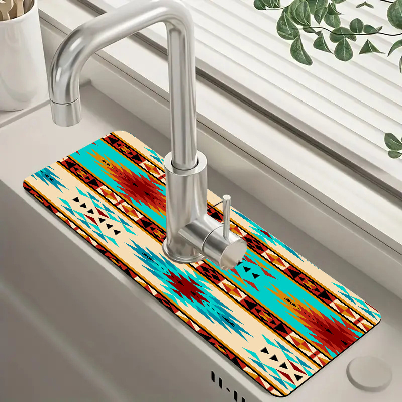 

Geometric Native Design Kitchen Sink Mat - Synthetic Material, Quick Drying, Perfect For Kitchen Or Bathroom