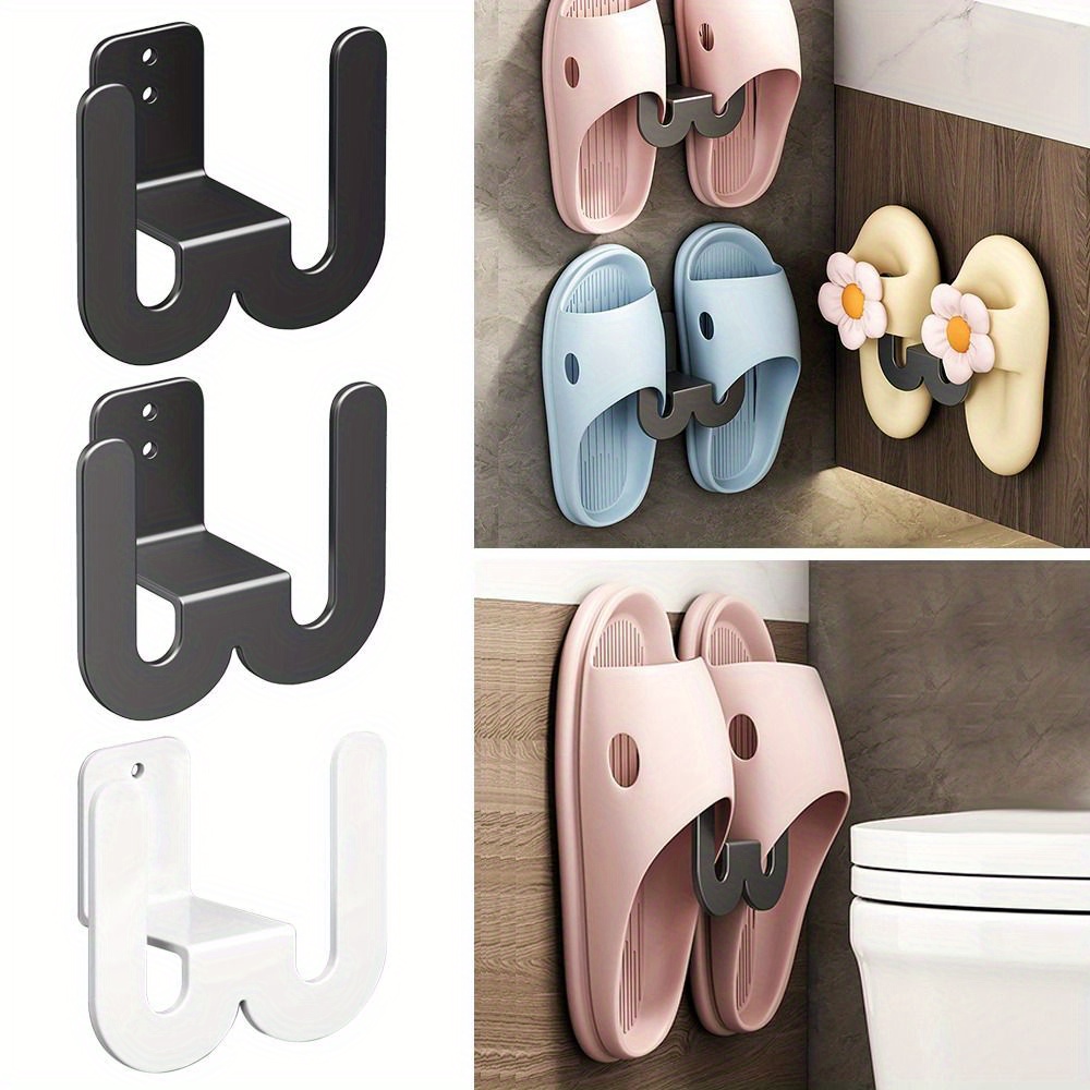 multifunctional bathroom slipper rack simple wall mounted keep tidy slippers hanging   saving toilet shoes rack home bedroom storage hook details 0