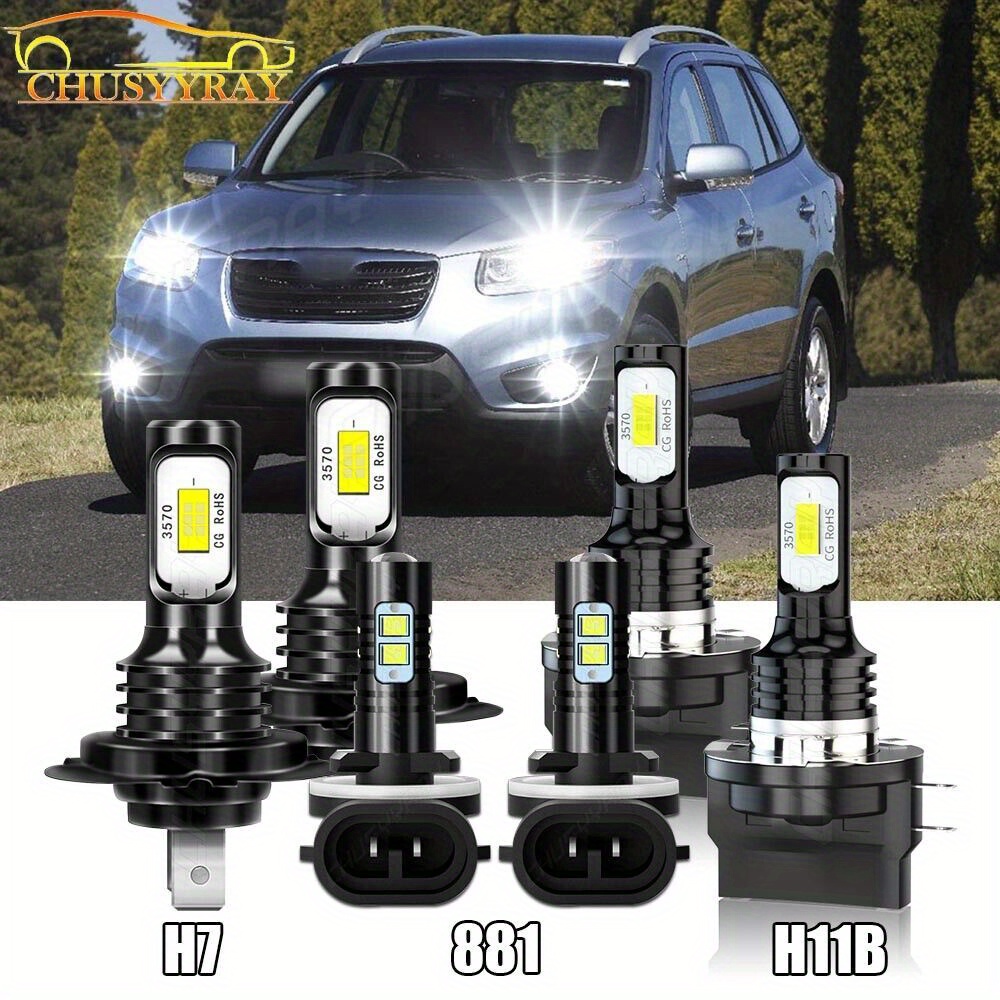 

For Santa Fe 2009-2016 Led Headlight High/ Low Beam + Fog Light Bulbs Kit