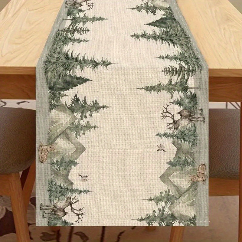 

Christmas Cheer Table Runner - Festive Woven Design With Tree, Deer & Birds | Perfect For Holiday Dining & Party Decor