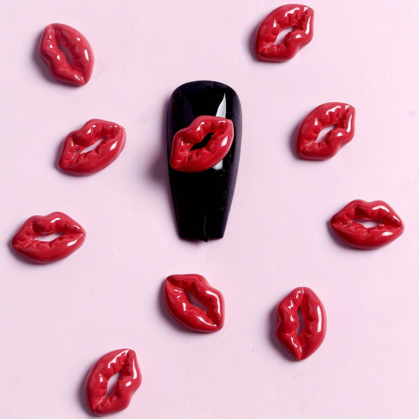 

50pcs Alloy Lip Nail Charm, Red Lip Nail Accessories For Diy Valentine's Day Nail Decoration, Nail Products For Women And Girls