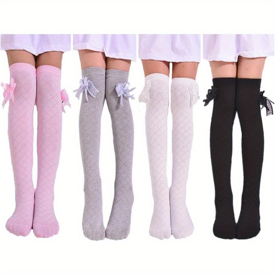 

4 Pairs Girl's Knee Over Overknee Stockings Bow