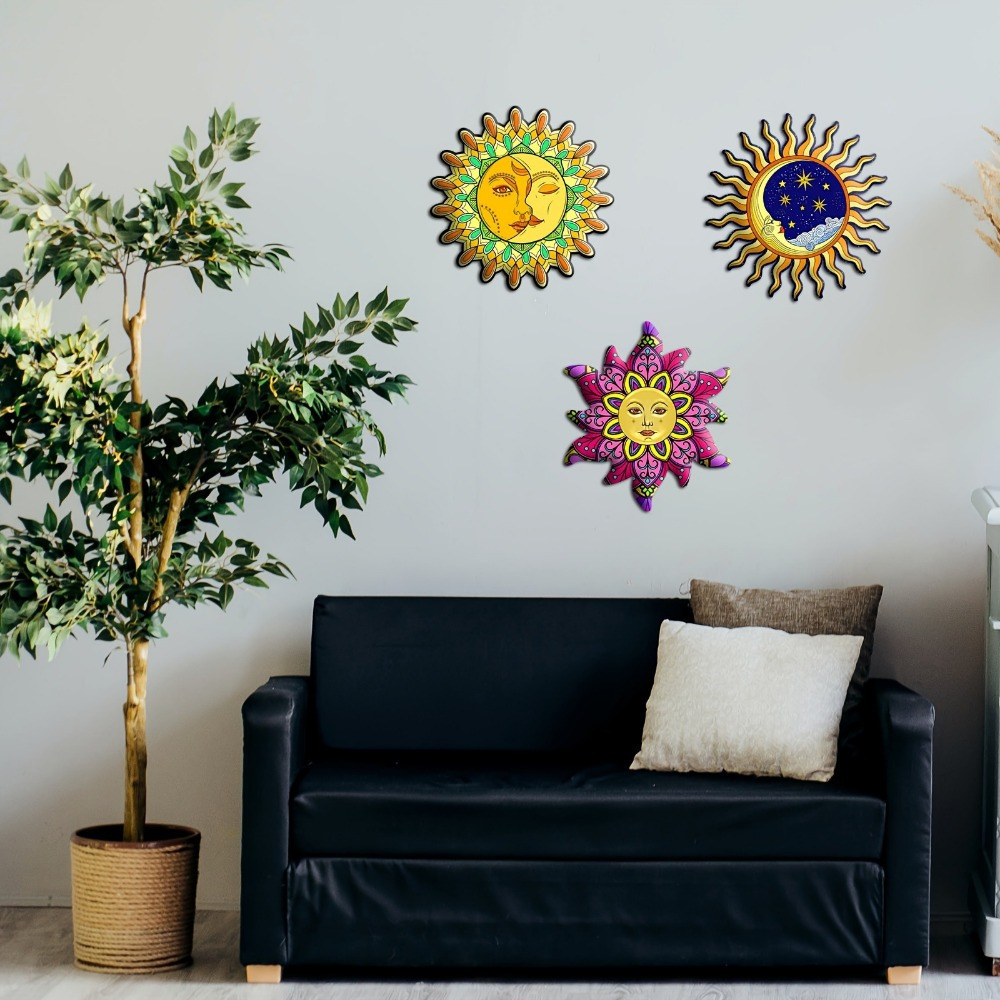 

3psc Different Shapes Of Iron Sun Mom Dad Star Wall Decoration Flowers, Color Sun Hanging Ornaments, Suitable For Living Room Room Outdoor Garden Decoration