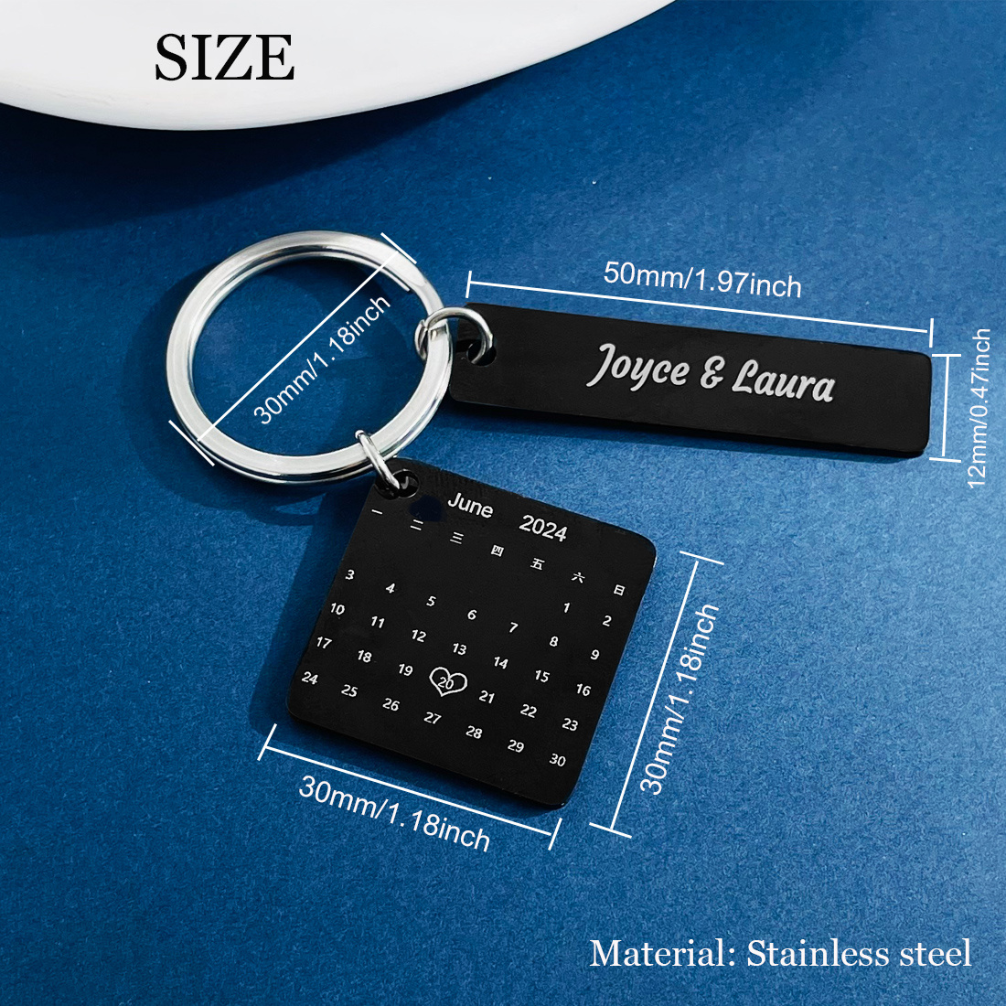 Personalized Stainless Steel Calendar Keychain