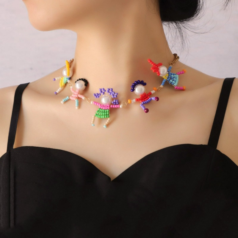 

Collier en de de dessin en perles artisanales, chaînes en perles mini 3D colorées, chaîne de clavicule de style fête mignonne, bijoux en perles uniques et faits à pour un et cadeau