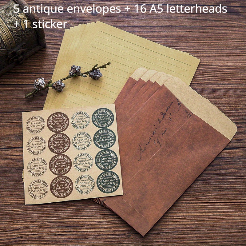 

22pcs Vintage Kraft Love Letter Set With Self-sealing Envelopes - Romantic Japanese-inspired Stationery For Everyday Use