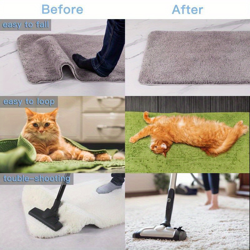 4 pcs reusable and washable rug gripper pads   for hardwood tile floors anti slip   floor safe ideal for office entryway room   vacuum seal carpet corners stick details 3