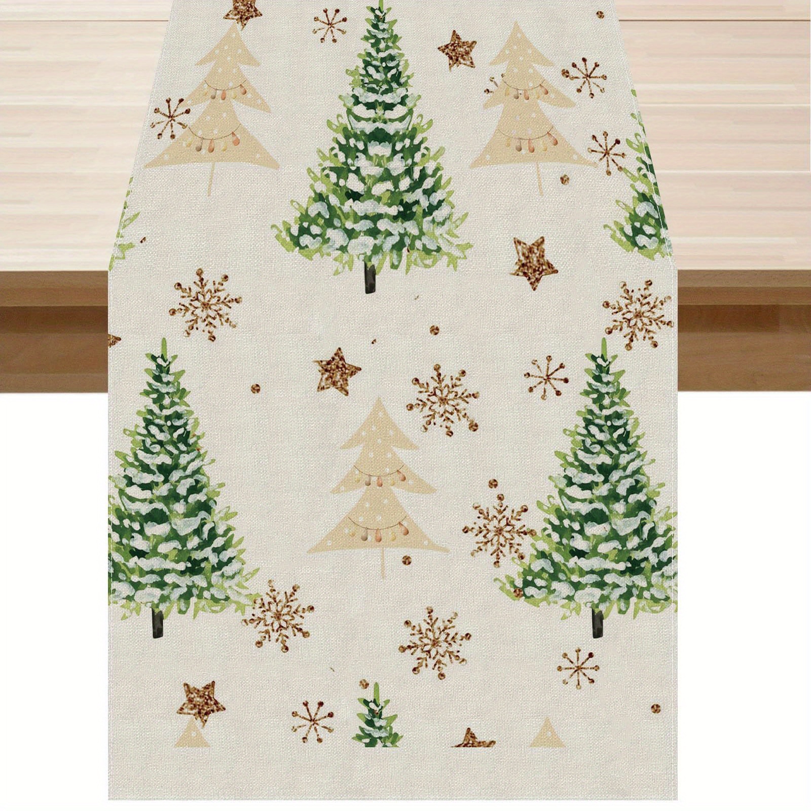 

Christmas Tree Table Runner - Golden, Polyester, Holiday Dining Decor
