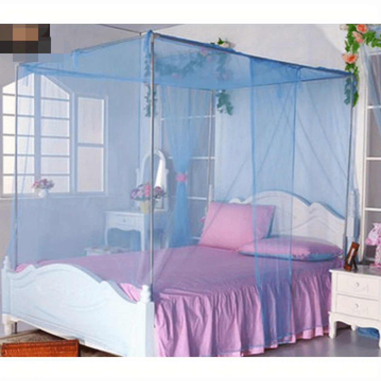 large bed net bedroom decorative single side opening canopy net curtains fine meshes square net details 3