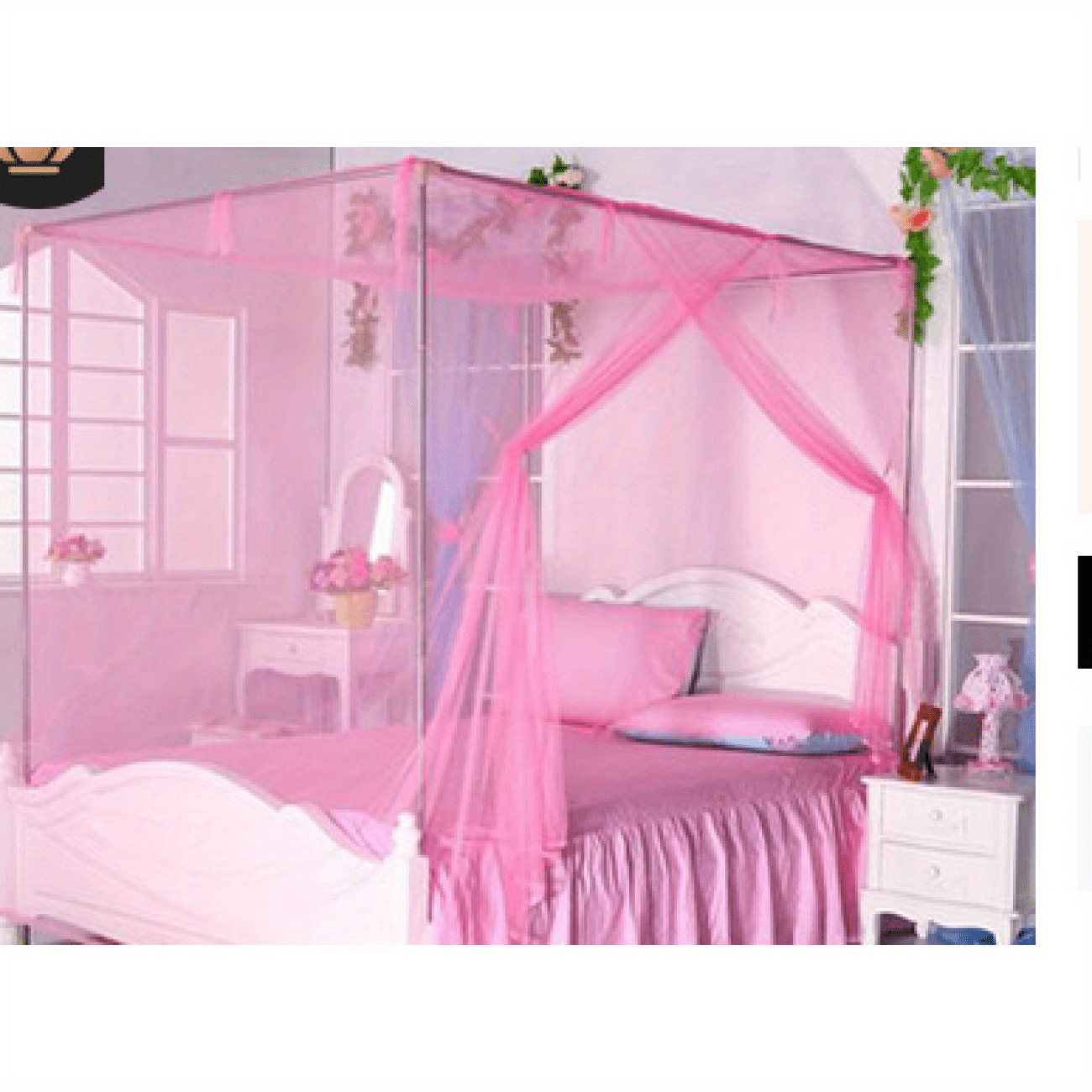 large bed net bedroom decorative single side opening canopy net curtains fine meshes square net details 1
