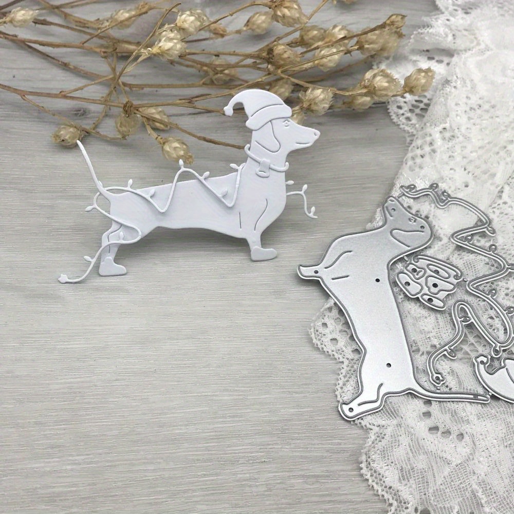 

1pc Metal Cutting Dies - Fantasy Dachshund With Christmas Hat Design, Scrapbooking Paper Craft Embossing Stencil Punch