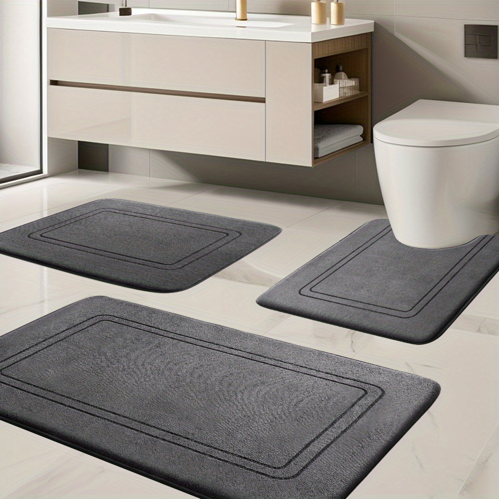 

Memory Foam Bath Mat Set, Bathroom Rugs Sets 3 Pieces, Non Slip Bath Mats For Bathroom, Super Soft And Water Absorbent Bath Rug Set, Machine Washable U Shape Toilet Mats Set