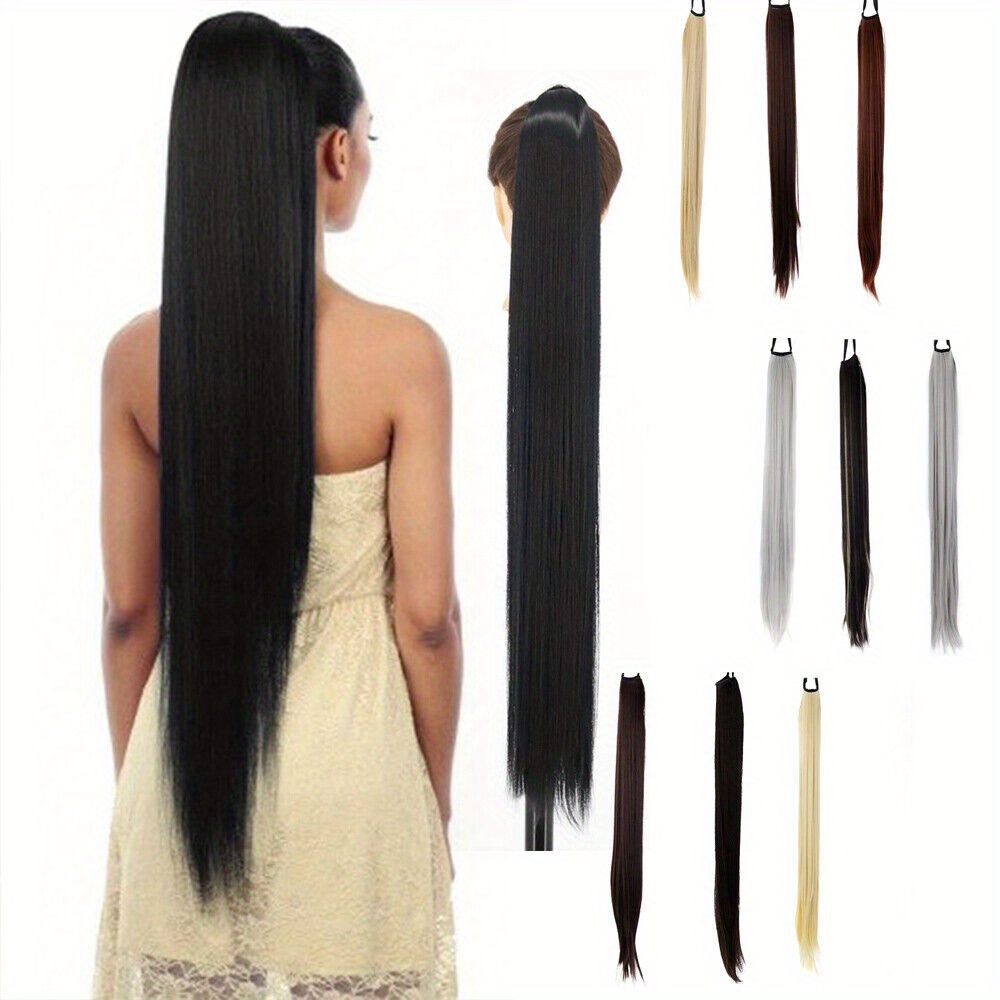 1pc 85cm clip in ponytail hair extension   synthetic hair natural look for women     daily wear parties and cosplay ponytail extension   details 0