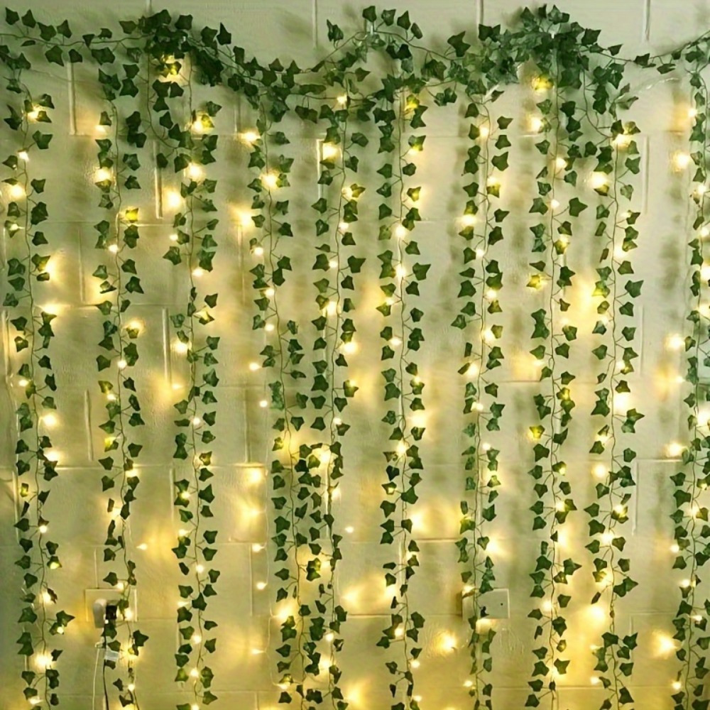 

1 Pack 196.85inch Artificial Ivy Leaf Plants With Led String Lights - Green Vine Garland For Indoor & Outdoor Decoration