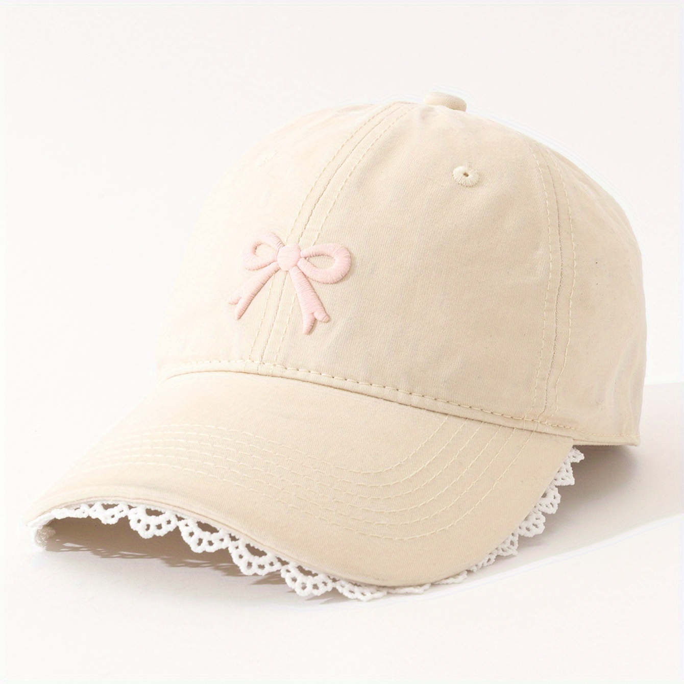 Image of 1pc Lace Trim Bow Simple Versatile Baseball Cap, Dad Hat With Bow Element, Adjustable Size, Suitable For Daily Casual And Back-to-school Outfits, With Bestie Style Or As A Gift