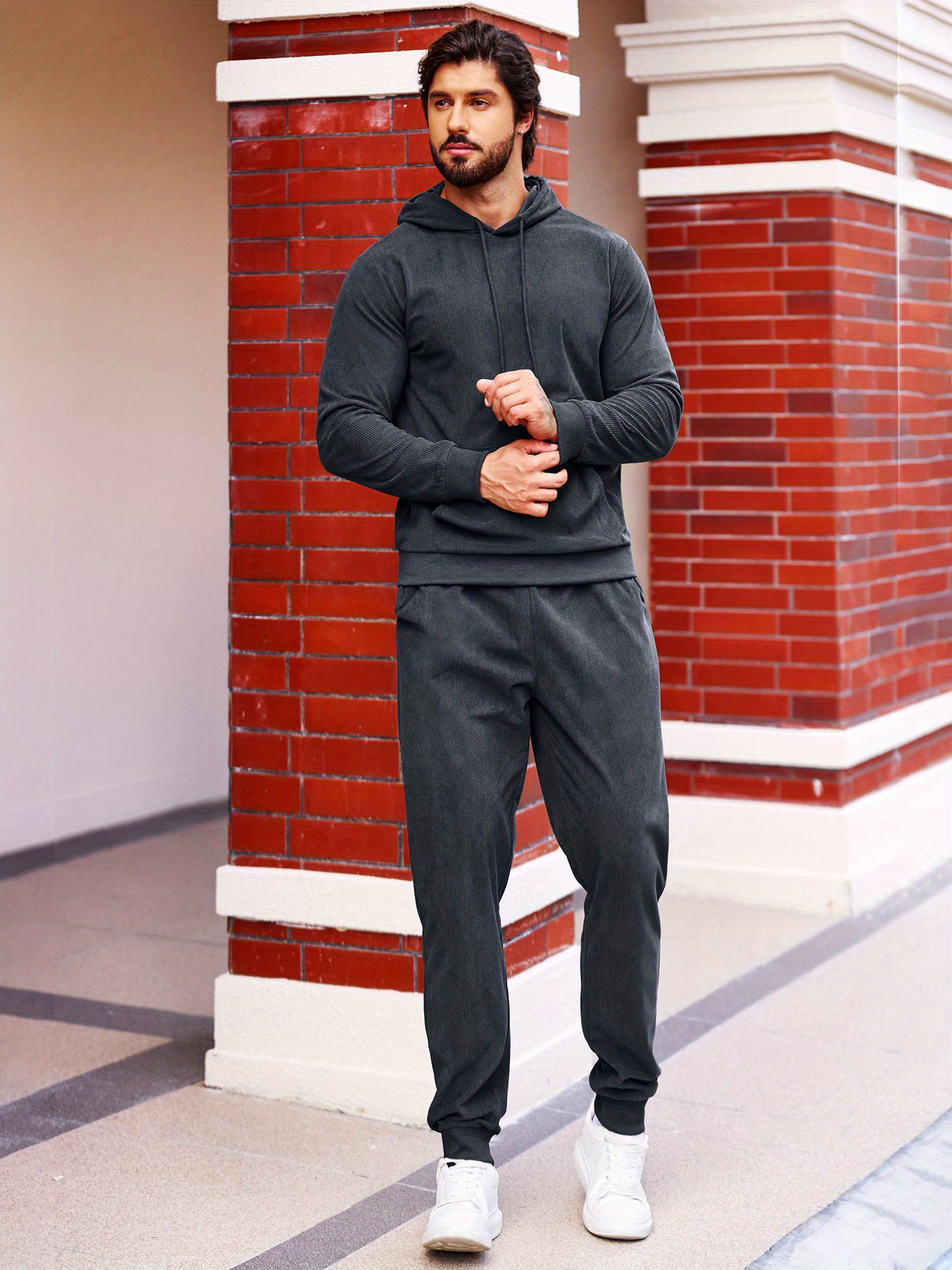 Survêtement Pour Homme Fashion Sportswear Ensemble 2 Pièces Sweat à Capuche Pantalon, Combinaison De Sport Streetwear Veste à Cap Blanc - Sport