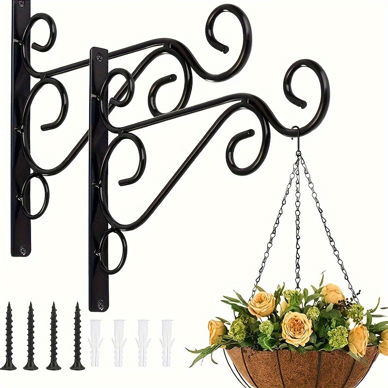 

2 Pieces, Hanging Plant Brackets: 2 10-inch (25.4 Cm) Iron Wall-mounted Plant Hooks, Suitable For Indoor And Outdoor Seeders, Bird Feeders, Lanterns, And Wind Chimes With Screws