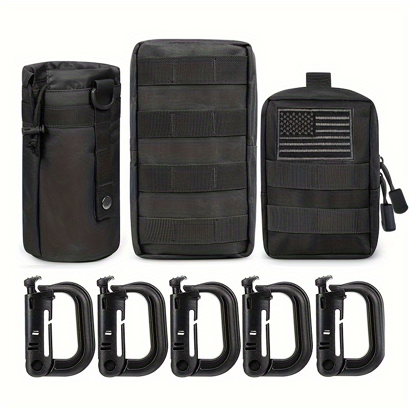 

3-pack Molle Pouch Combo, Water Bottle Pouch Holder Molle Pouches, Compact Utility Edc Waist Bag Pack Get 5 D Buckles And 1 American Flag Badge