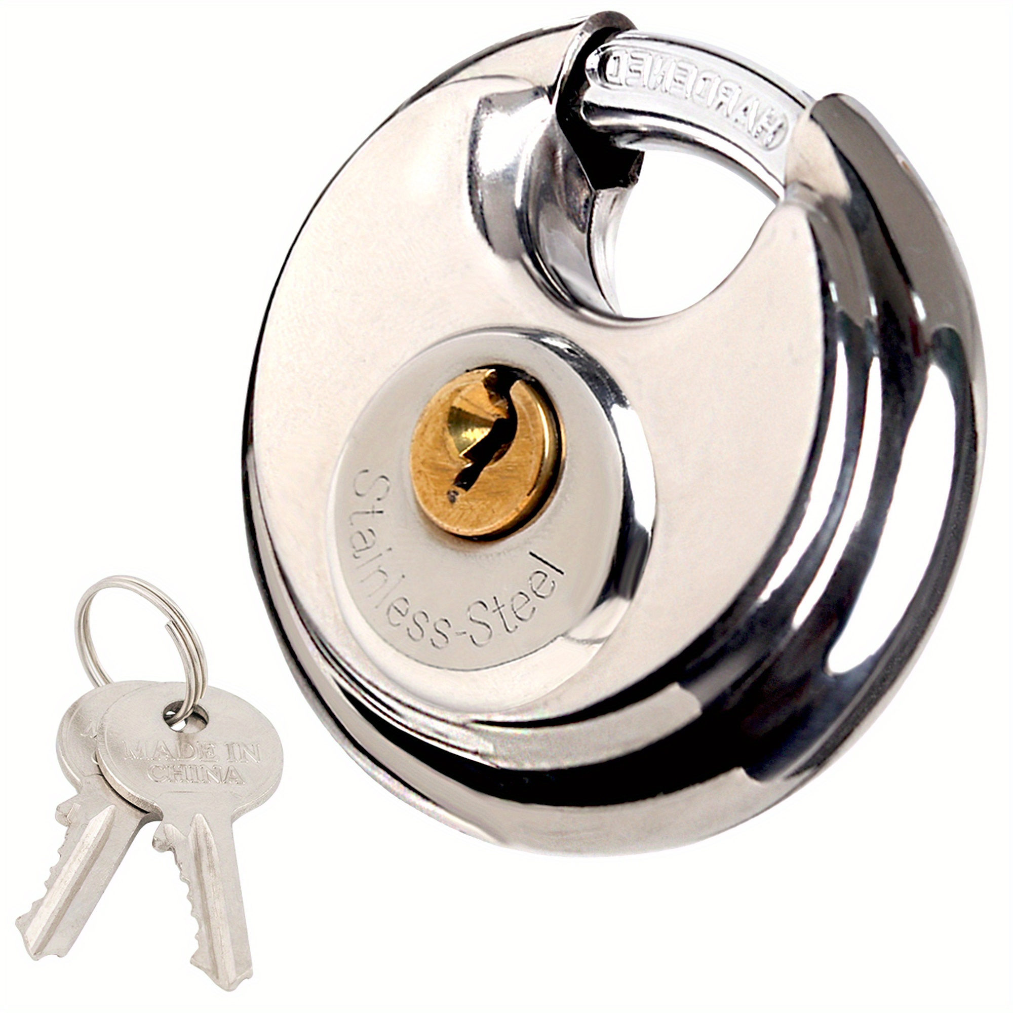 TEMU 1pc Of Heavy-duty Stainless Steel Circular Padlock With 2 Keys - A Safe And Durable Locking Solution Suitable For Storage Cabinets, Sheds,