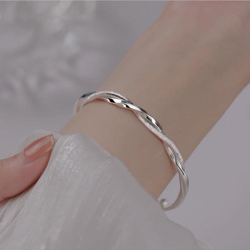 

1pc, 925 Silver Simple Cuff Bracelets, Mobius Nail Sand Bracelet, Round Bangle, Female Jewelry, Bracelet Packs, Birthday Gifts, Holiday Gifts, Mother's Day Gifts, Party Favors