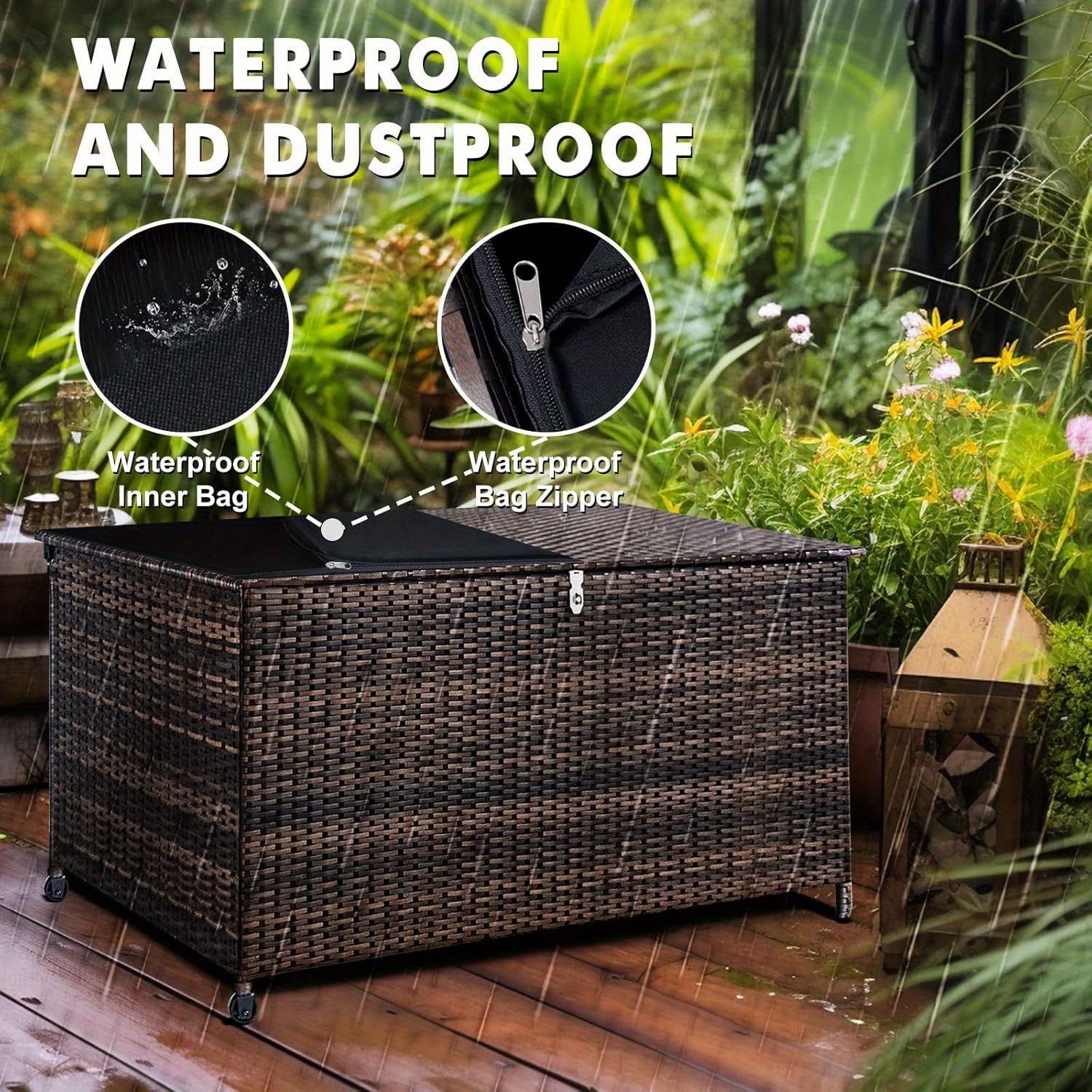 outdoor storage box 120 gallon waterproof resin deck box Temu