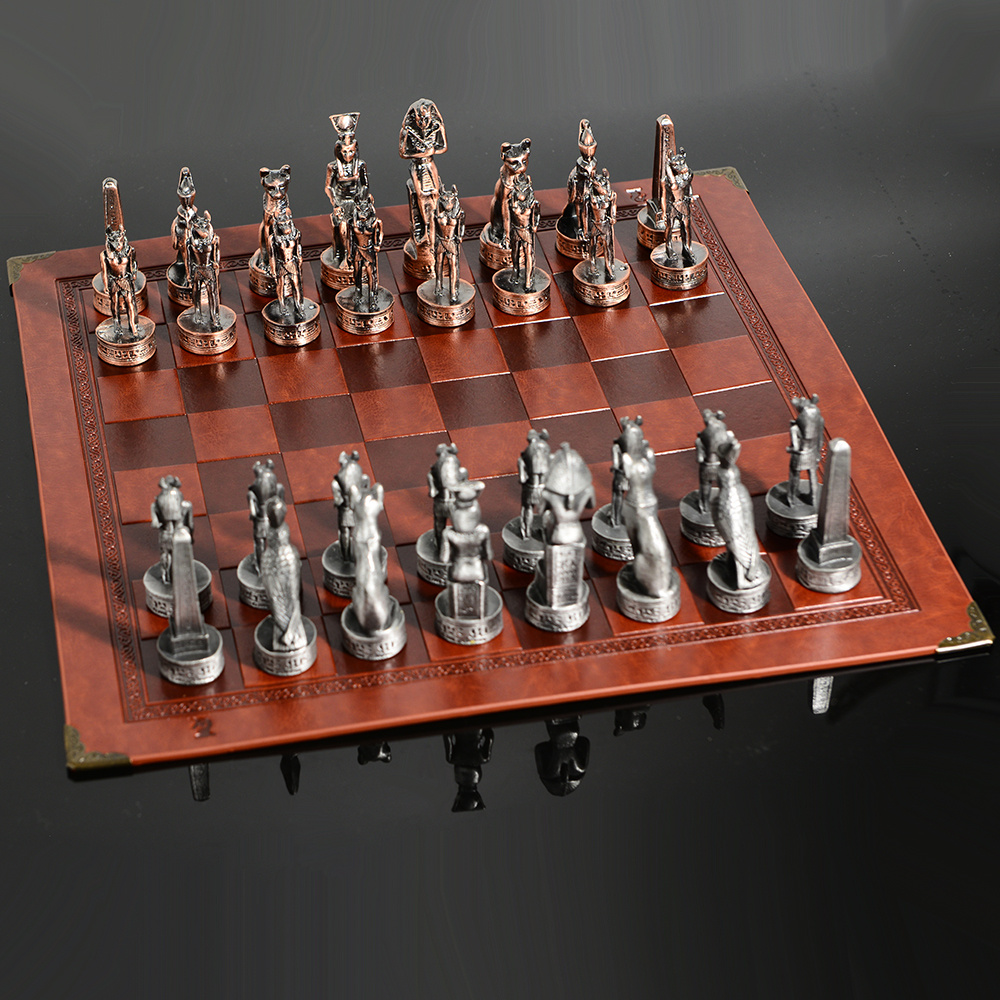 Ancient Egypt Pharaoh Chess Set - Handmade Metal Pieces With Marble Design Board