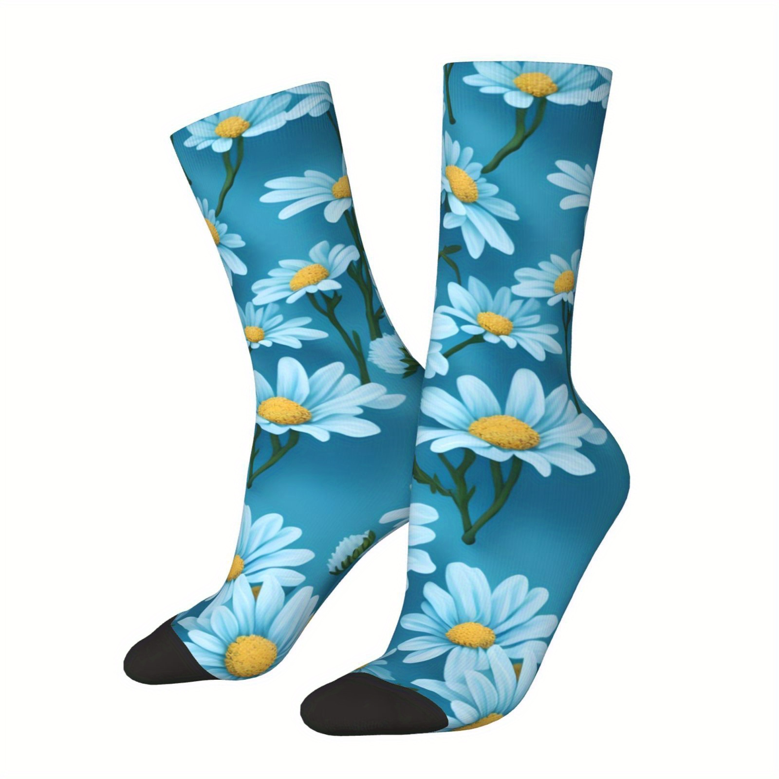 

Blue Flower Pattern 1 Pair Men's Short Crew Socks, Breathable Comfy Casual Socks Sweat-absorbing Fashion Sports Socks For Outdoor Fitness Basketball Running