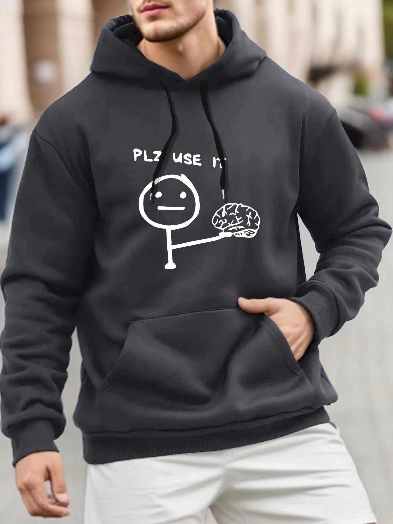 use brain print mens stylish   hooded sweatshirt with comfortable long sleeves design   autumn and winter daily   outdoor activities details 0