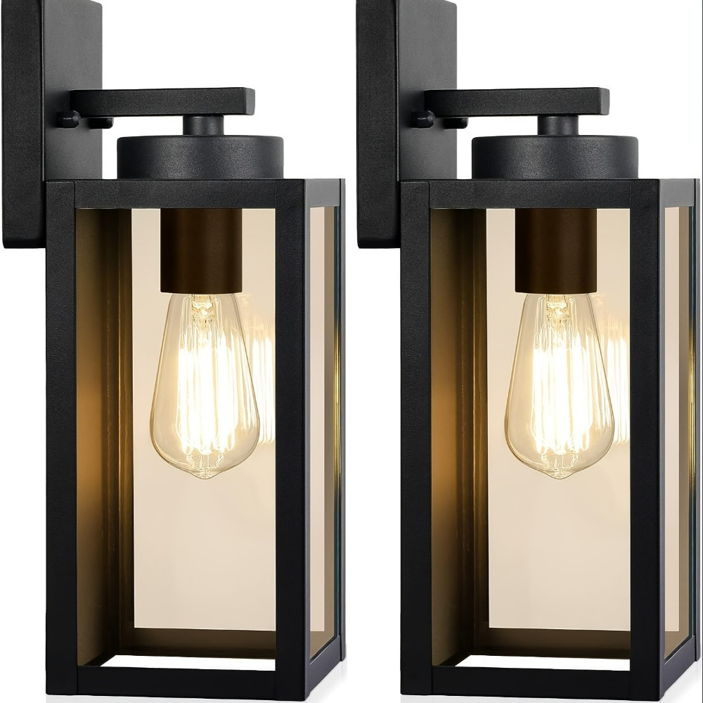 TEMU 2-pack Outdoor Wall Light Fixtures, Modern Matte Black Exterior Lantern Sconces With Glass Shade And E26 Base, Wall Mounted Porch Lights For