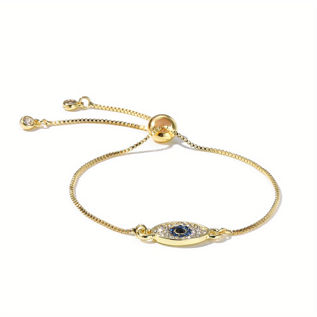 

18k Gold Plated Evil Eye Charm Bracelet With Adjustable Sliding Clasp, Elegant Women's Bracelet