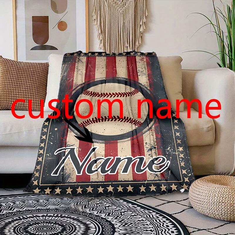 

Personalized Custom Name Baseball Blanket - Perfect Gift For Any Occasion - Retro Style - All Seasons - 200-250g