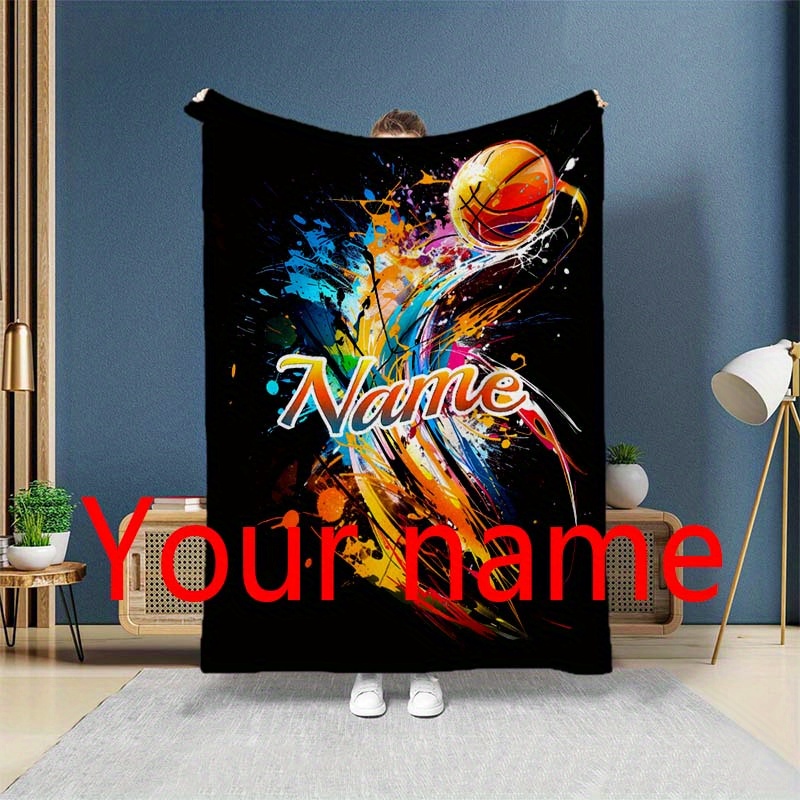 

Customized Basketball Flannel Throw Blanket With Name - 100% Polyester Woven Digital Print - Contemporary Personalized Ideal Gift For All Occasions - Lightweight All-season Comfort