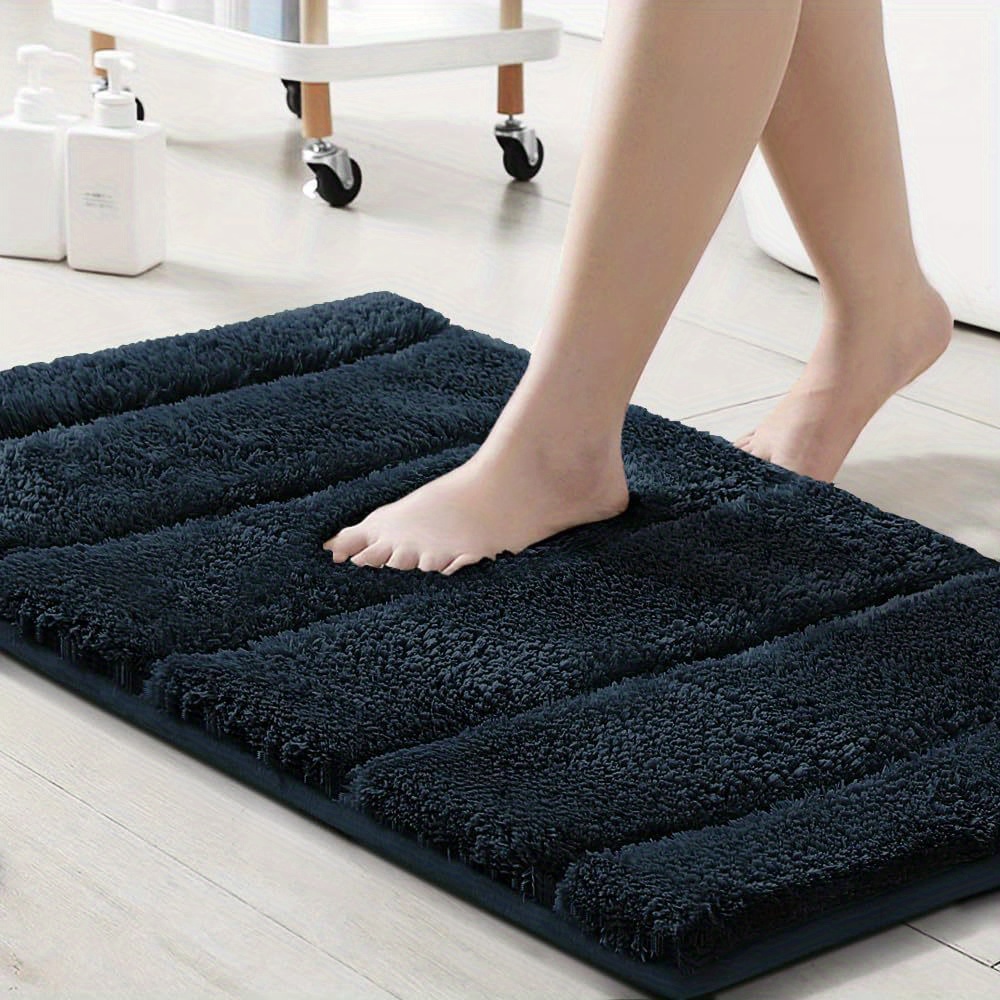 

Bathroom Rugs Thick Velvet Bath Rug Super Shaggy Soft Non Slip Water Absorbent Striped Bath Mat, Dries Quickly Washable Fluffy Plush Bathroom Floor Rugs For Shower
