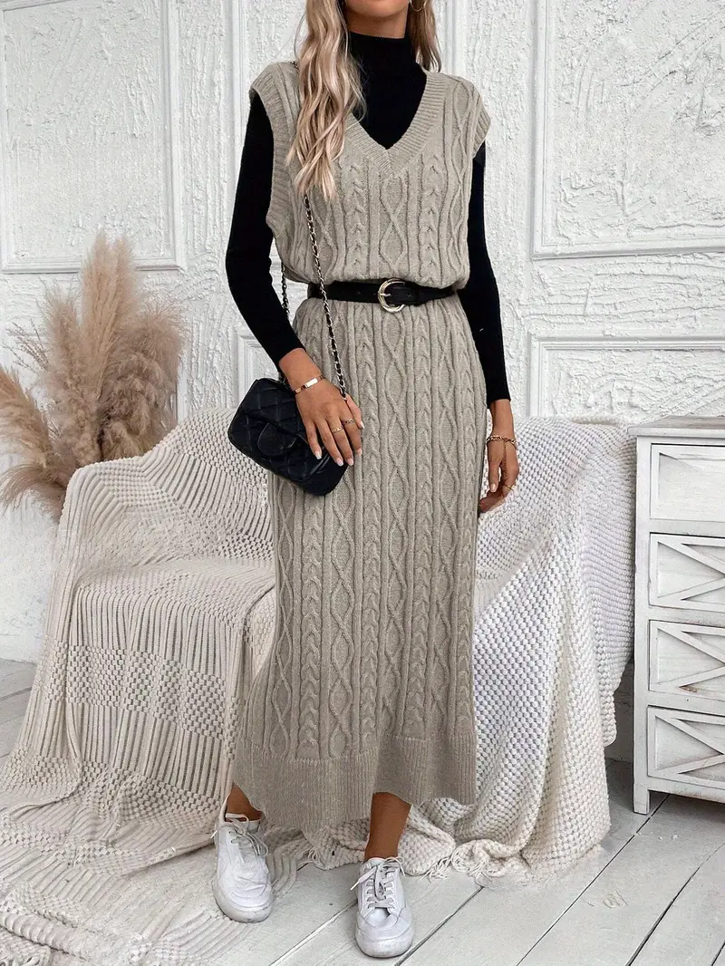 no sleeve sweater dress Women's Sleeveless Dresses Measurements taken from size S Hand Knit Turtleneck Backless Sweater