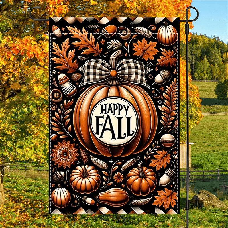 

Happy Fall Double Sided Pumpkin Garden Flag: Welcome Autumn Thanksgiving Holiday Harvest Yard Outdoor Decoration - Waterproof, Burlap, And Washable