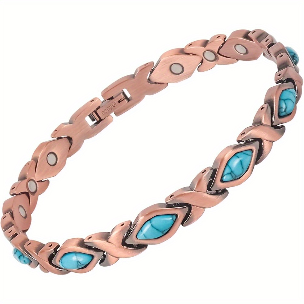 

Turquoise Pure Copper Bracelet - Women's Magnetic Copper Bracelet - With Size Tool Adjustable Length