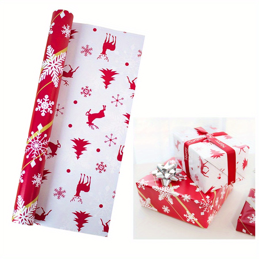 

Christmas Gift Wrapping Paper - Reversible Kraft Roll With Snowflake And Deer Patterns, 17" X 32.8' - Festive Holiday Present Wrap For All Occasions, Bulk Pack