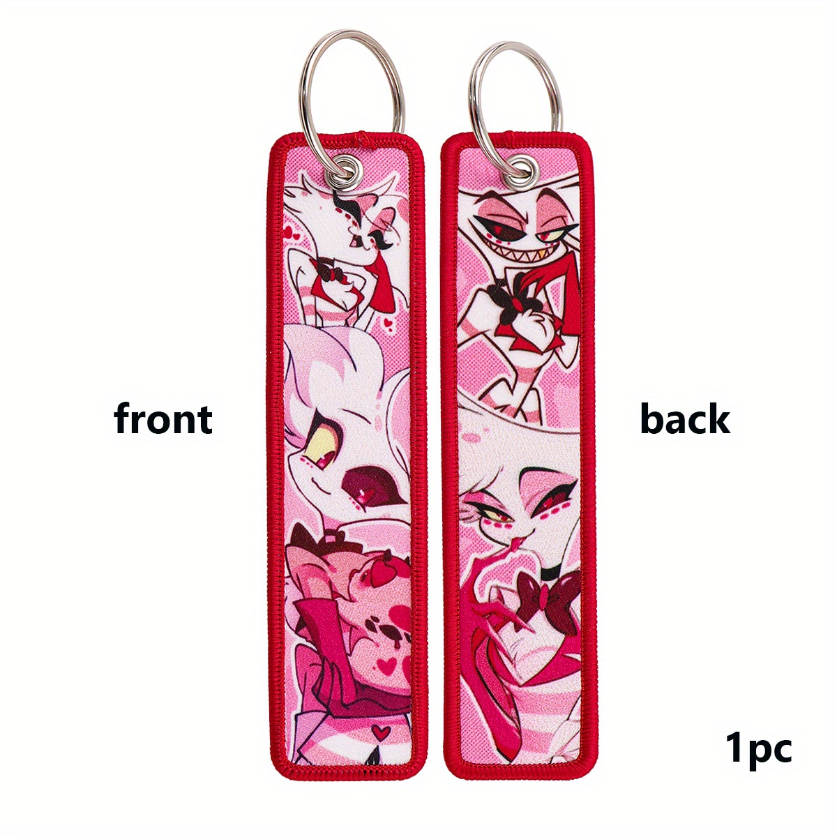 1pc Fabric Embroidered Cartoon Keychain - Oblong Key Ring with Ring Buckle for Car Keys, Decorative Anime Design Key Tag - Fashionable Halloween Accessory Jewelry Gift for Women