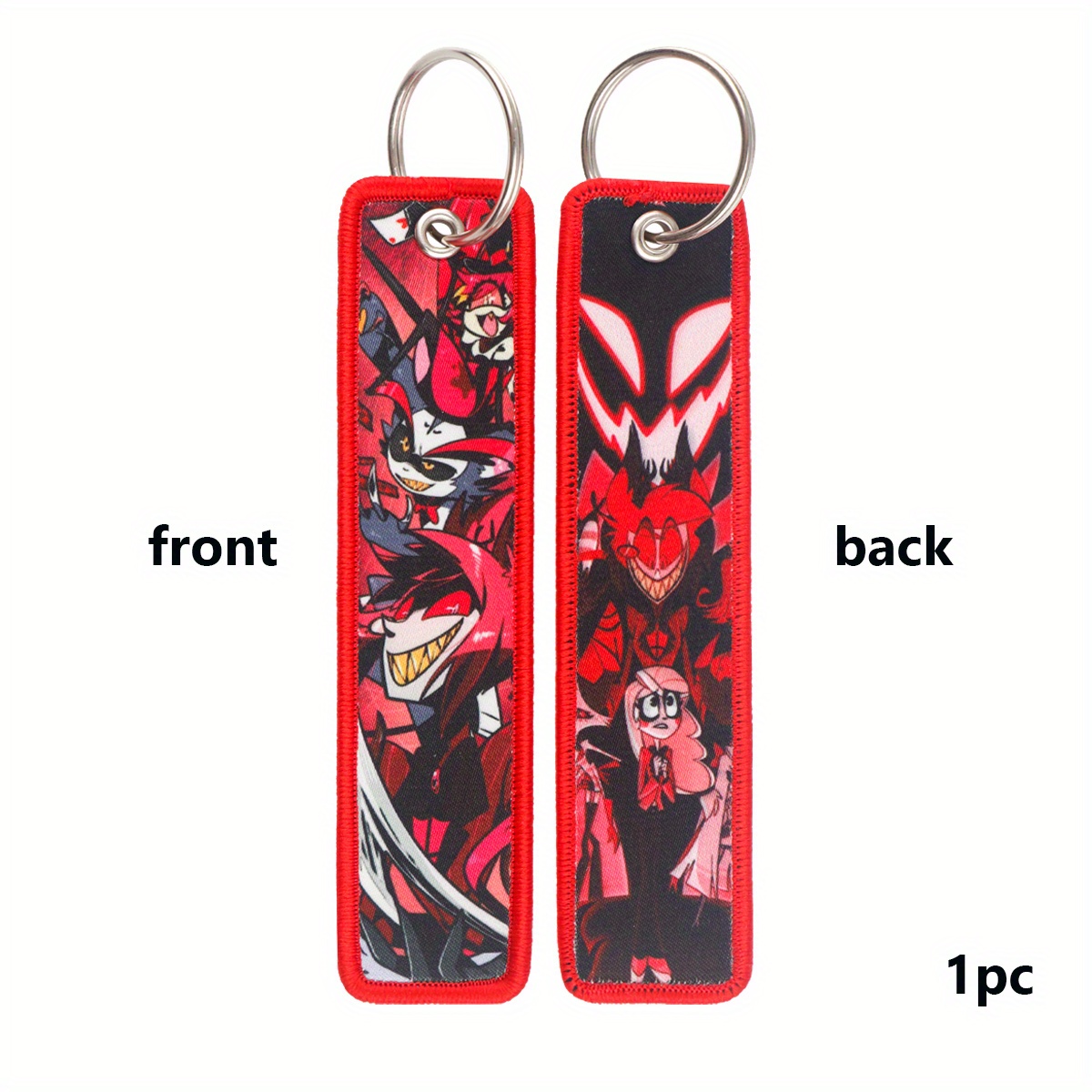 1pc Fabric Embroidered Cartoon Keychain - Oblong Key Ring with Ring Buckle for Car Keys, Decorative Anime Design Key Tag - Fashionable Halloween Accessory Jewelry Gift for Women