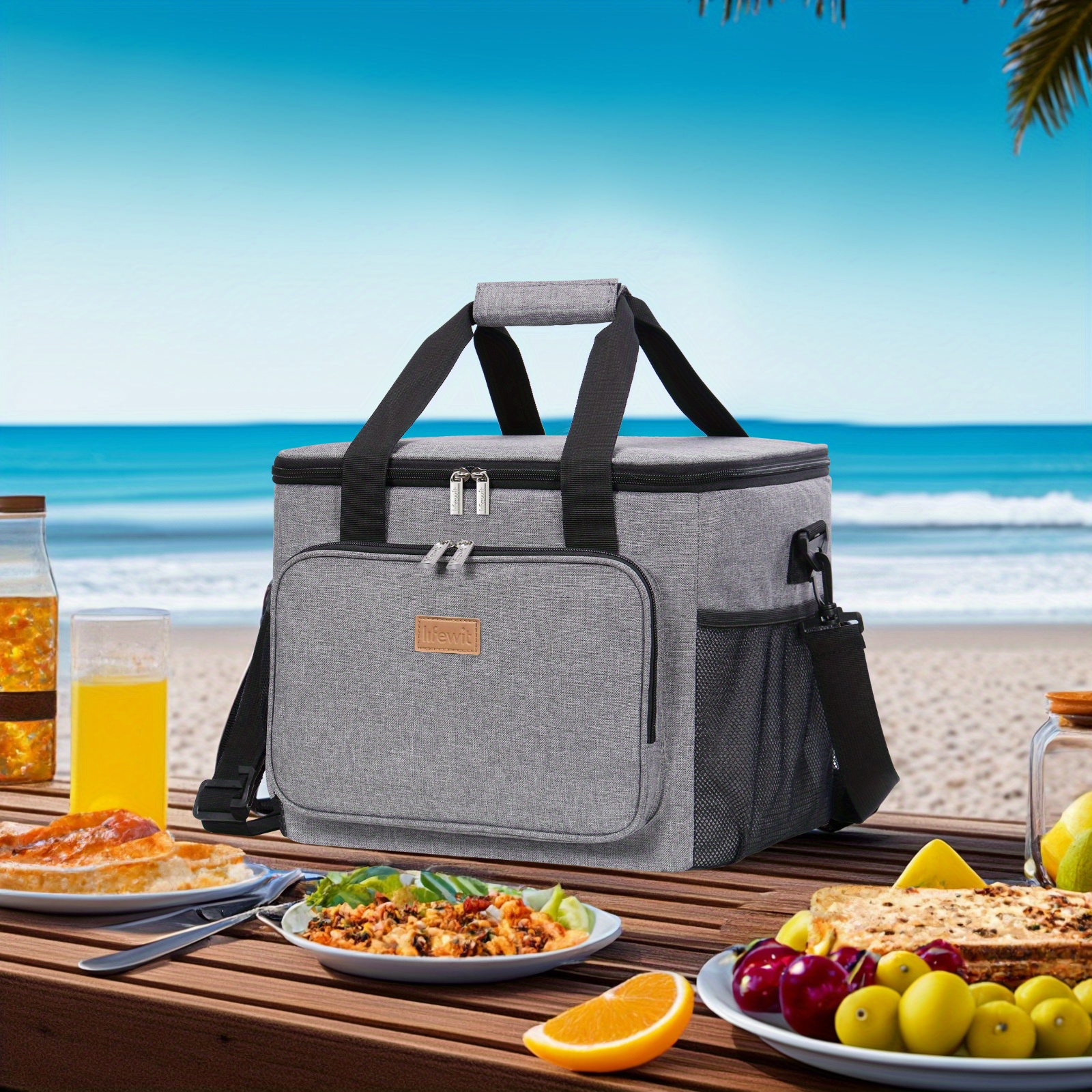 

Insulated Lunch Box Large Lunch Bag 24-can (15l) Soft Cooler Cooling Tote For Adult Men Women, Grey