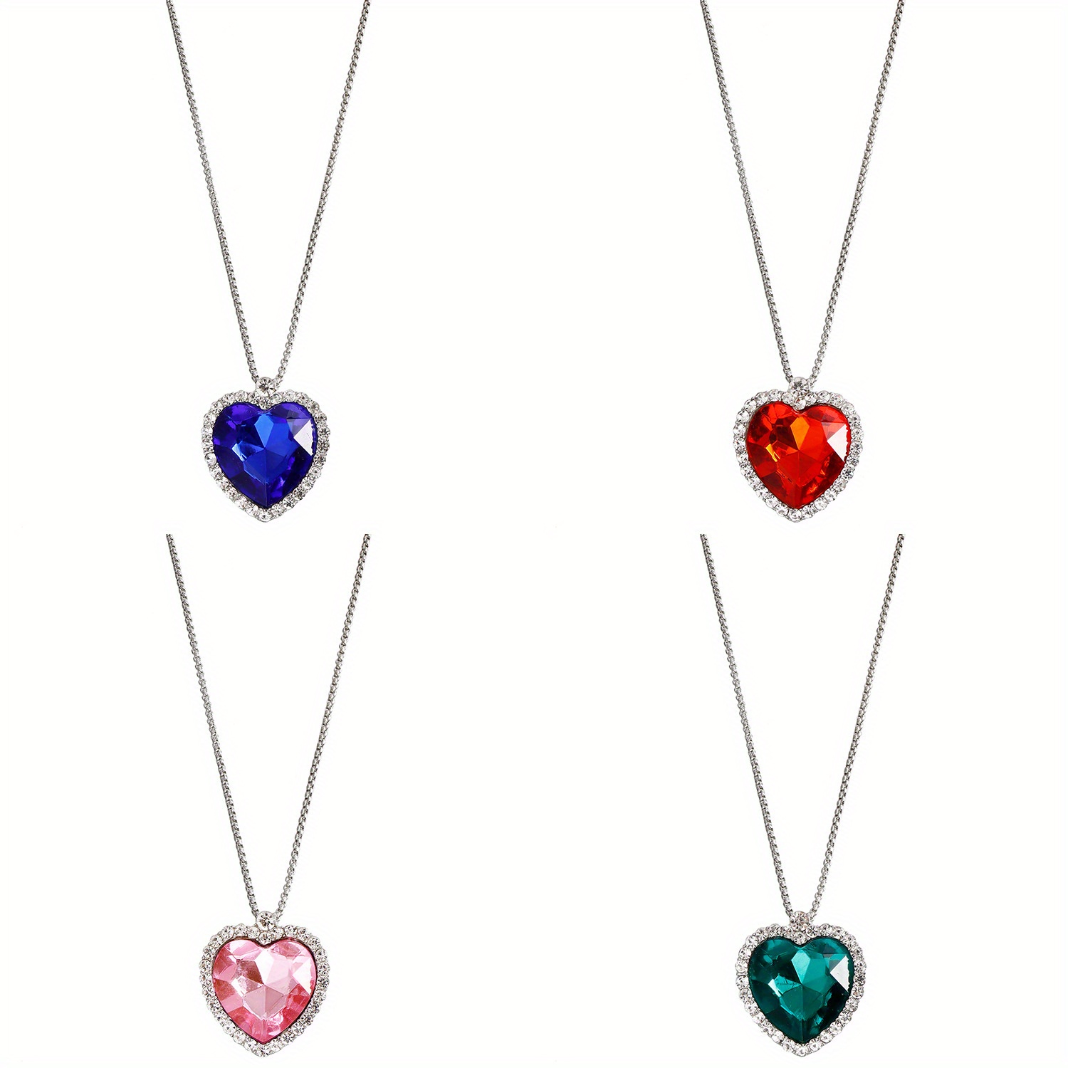 

1 Pcs Europe And America Cross Border Ornament 2024 Valentine's Day Ocean Heart Necklace Micro Rhinestone Blue Loving Heart Sweater Chain Necklace