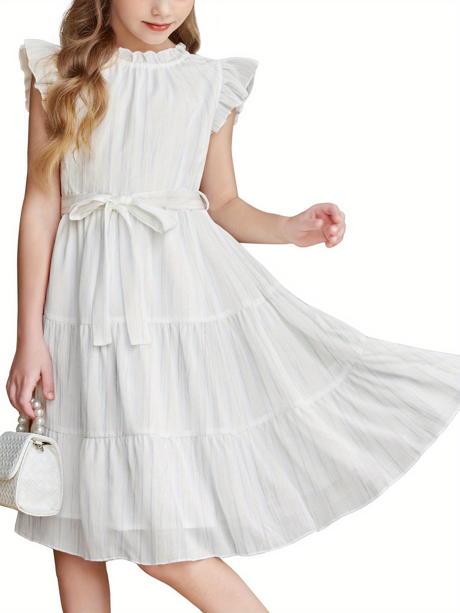 teen summer dress formal pleated sleeve a line casual - Temu