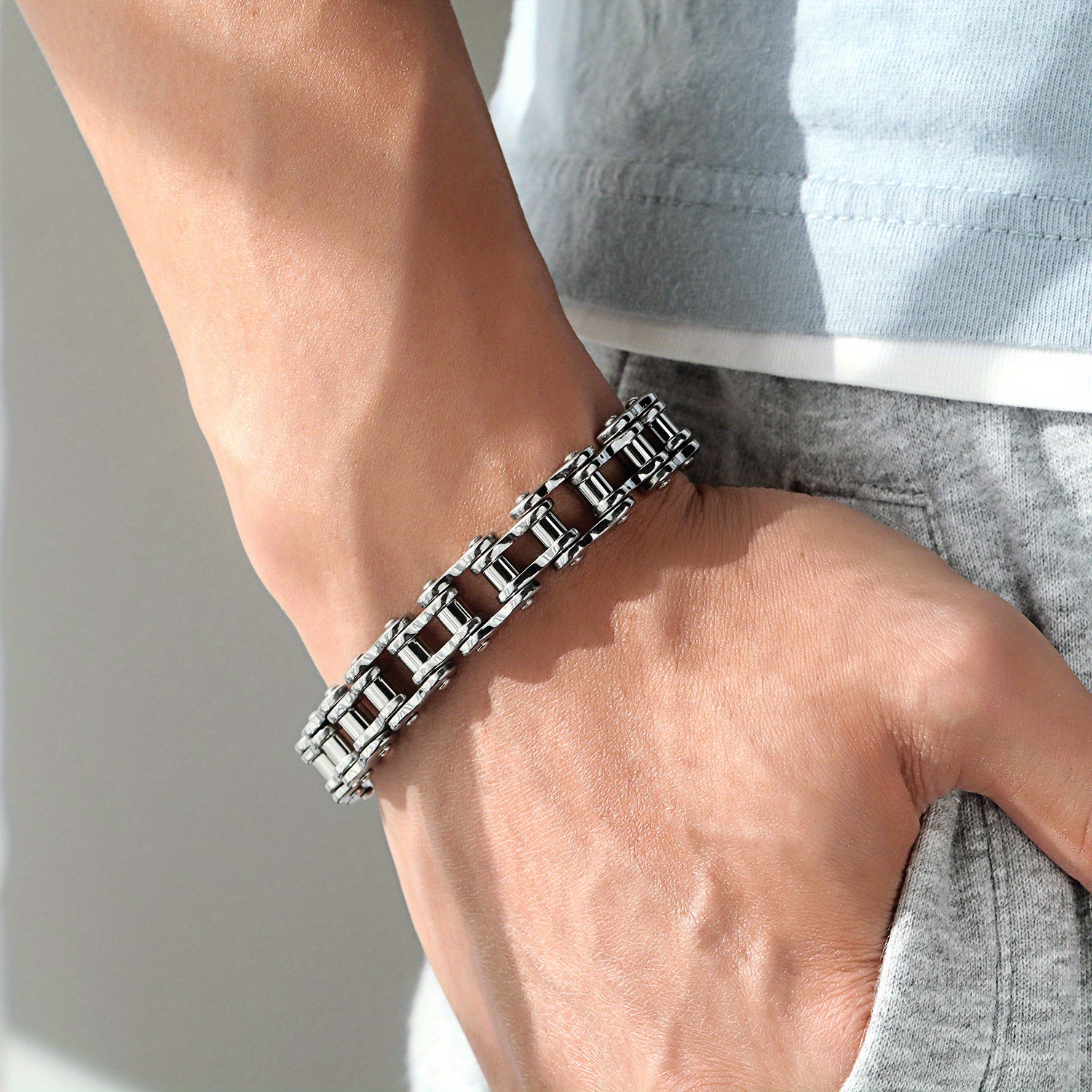 

Happyfit 316l Stainless Steel Men's Chain Bracelet - Rocker Style - Silver Gray/black - Durable And Comfortable - No Magnetic - No Gemstone - No Engraving - Happyfit Brand