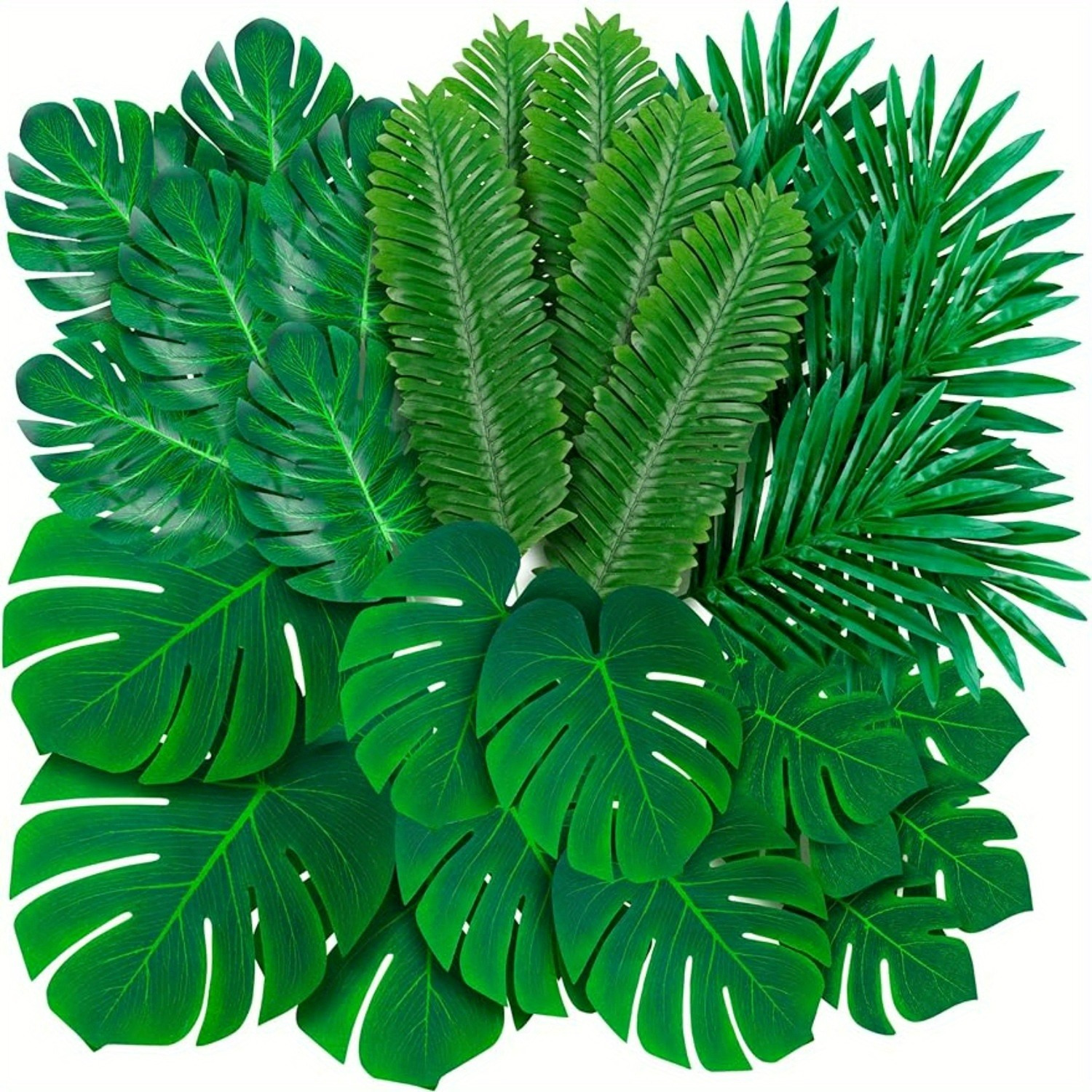 

108 Pack Artificial Palm Leaves - 6 , Large & Small, Green Fake Palm Leaves With Stems For , Jungle, Hawaiian, Luau Party, Table Decoration, Wedding, Birthday Theme Party Decorations