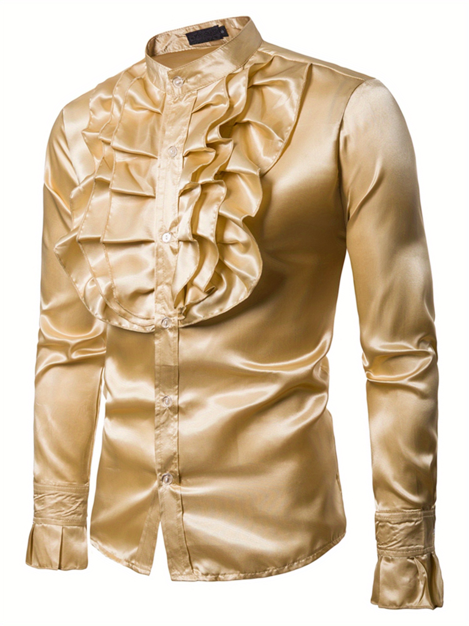 mens fit ruffle dress shirt long sleeve stand collar - Temu