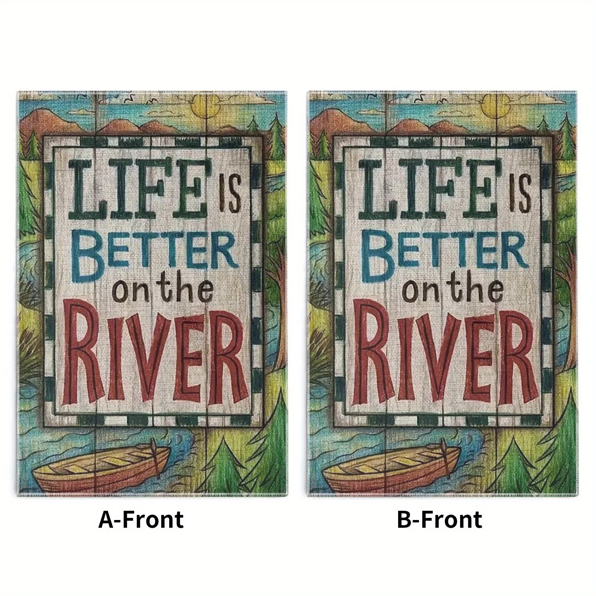 

River Themed Polyester Dish Towels - Set Of 2, Lightweight, Woven Modern Cartoon Style Kitchen Towels, Machine Washable Oblong Hand Towels For Home Cleaning, Fade Resistant - 18x26 Inches