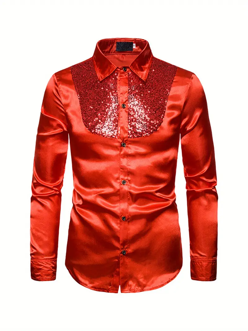 nightclub dress shirts Men's Elegant Dress Shiny Silver Nightclub Stand Collar Long Sleeve Shirts Tops